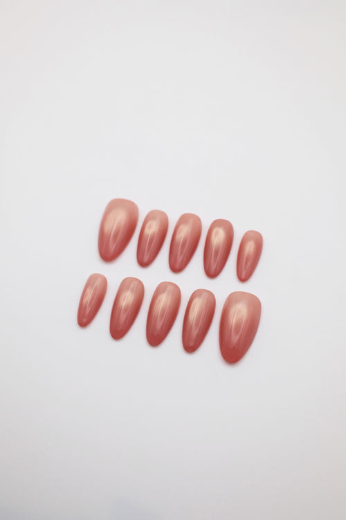 Bead Lens soft pink ombre glass bead cat-eye oval press-on nails set flatlay