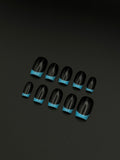 Midnight Blue glossy black and light blue reverse French square press-on nails set flatlay