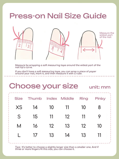 Press on nail size guide chart